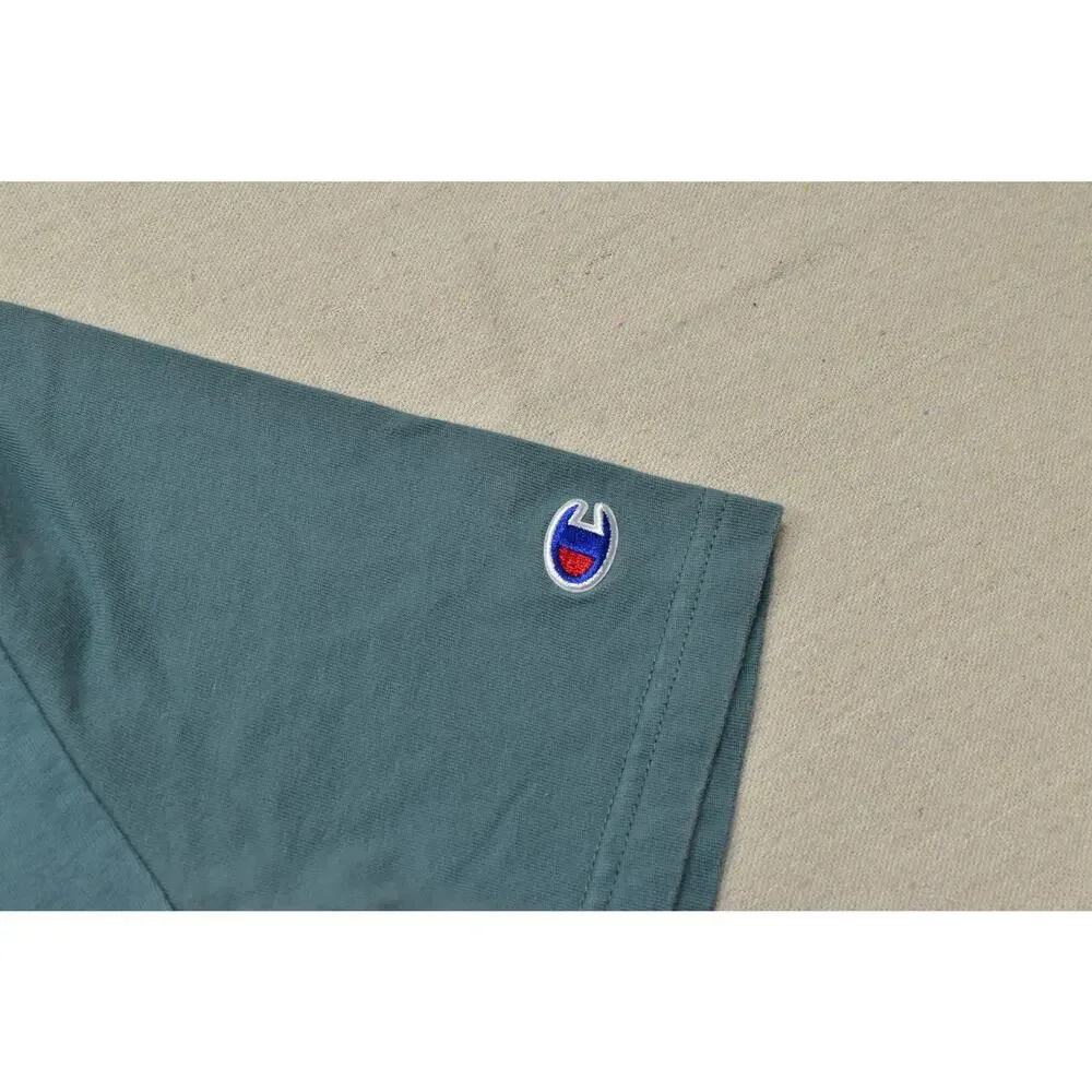 Champion Men's Medium Teal Blue Graphic Script Short Sleeve T-Shirt 100% Cotton - Picture 8 of 8